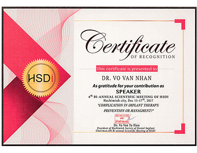 Certificate of recognition HSDi
