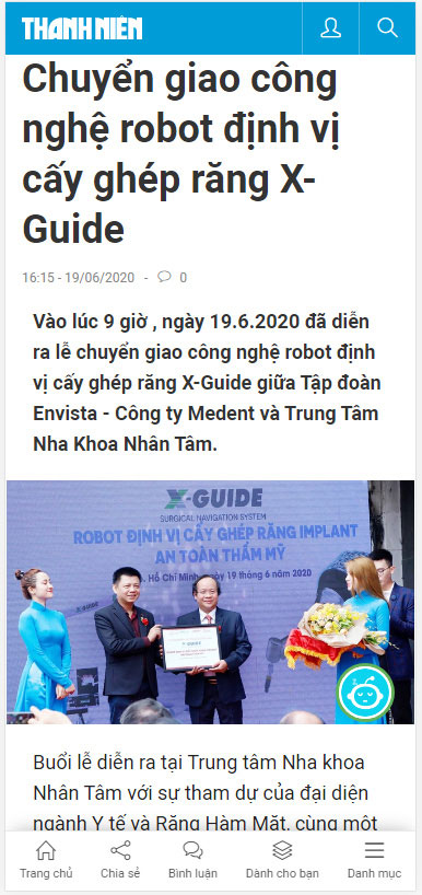 Chuyển giao công nghệ robot định vị cấy ghép răng X-Guide
