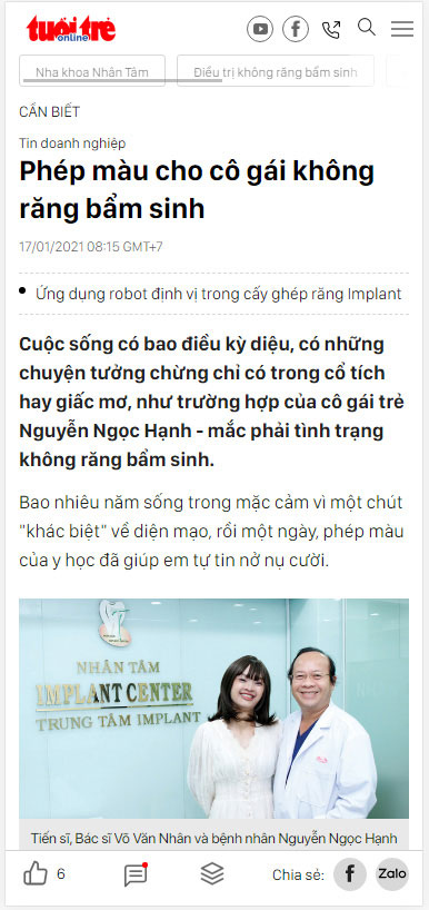 Phép màu cho cô gái không răng bẩm sinh