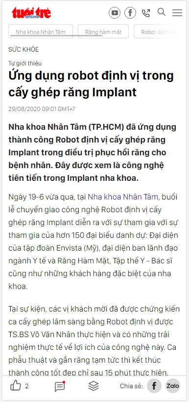 Ứng dụng robot định vị trong cấy ghép răng Implant