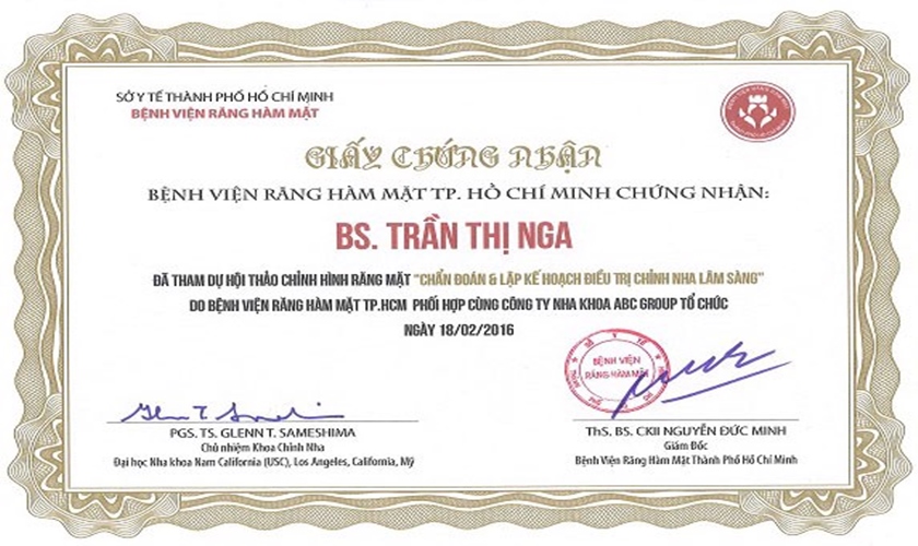 As a member of Ho Chi Minh Association of Orthodontists, Dr. Tran Thi Nga always learn, improve and gain experience to perform braces treatment as effectively and quickly as possible